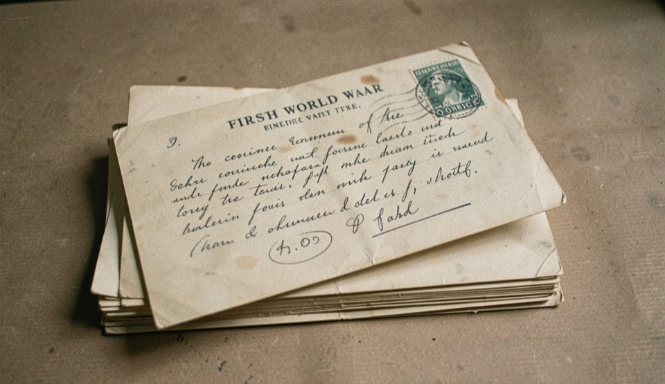 First World War letter and envelope with censor stamp and folded pages